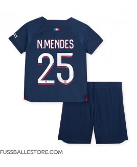Günstige Paris Saint-Germain Nuno Mendes #25 Heimtrikotsatz Kinder 2023-24 Kurzarm (+ Kurze Hosen)